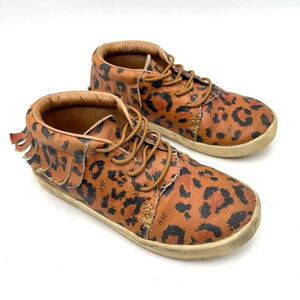 Freshly Picked leather leopard print fringe shoes size 10